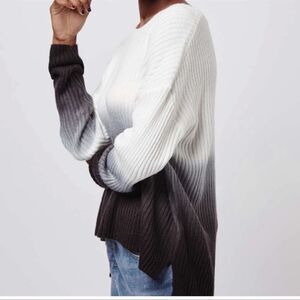 Topshop Hi-Low V-Neck Dip Dye Ombré Pullover Sweater Size 6 White Grey and Black